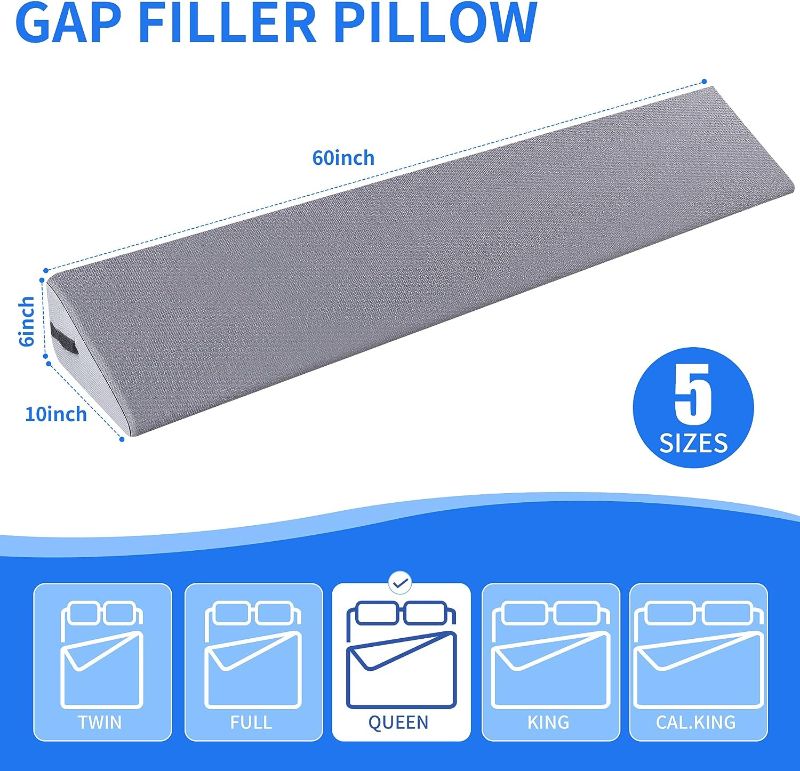 Photo 3 of 
Moavica Full Size(54"x10"x6") Bed Wedge Pillow Plus for Sleeping,Headboard Pillow/Bed Gap Filler/Mattress Wedge Close The Gap (0-8"),Between Your Headboard and Mattress?Arched Grey?
