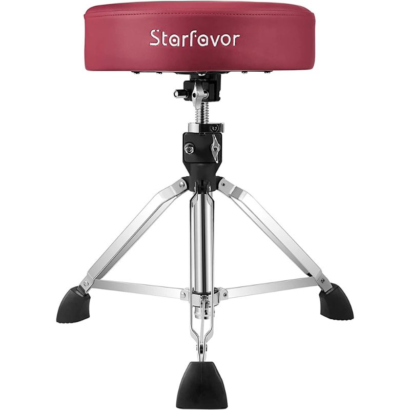 Photo 1 of Starfavor Drum Throne Adjustable Rotatable Padded Drum Seat with Double Braced Anti-Slip Feets, Crimson Color, ST-650