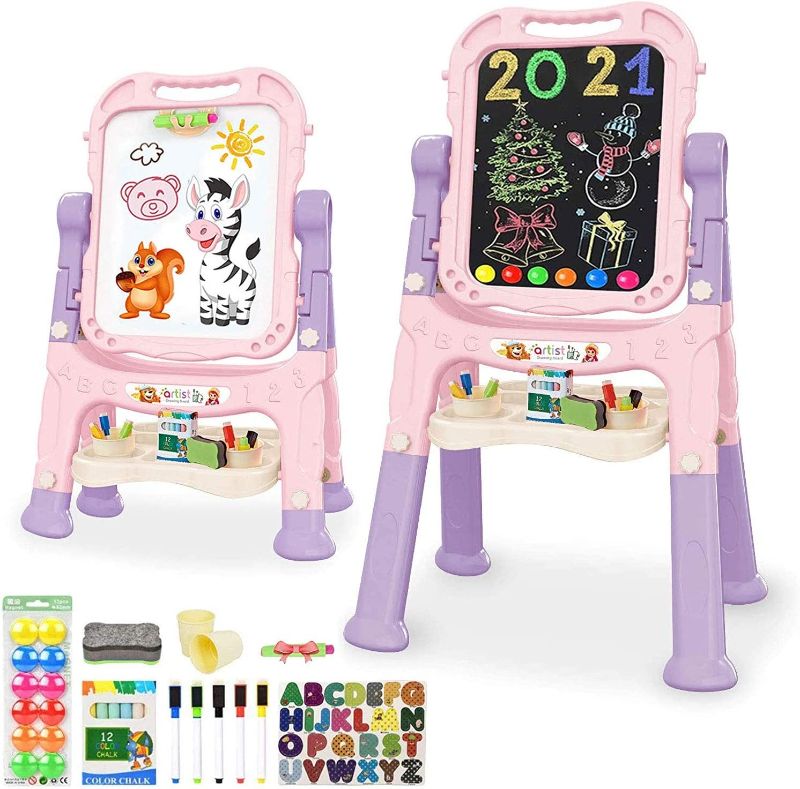 Photo 3 of Mojitodon Easel for Kids,Rotatable Double Sided Easel for Kids Adjustable Standing Art Easel with Painting Accessories for Toddlers Boys and Girls-Pink
 *****Missing some pieces********