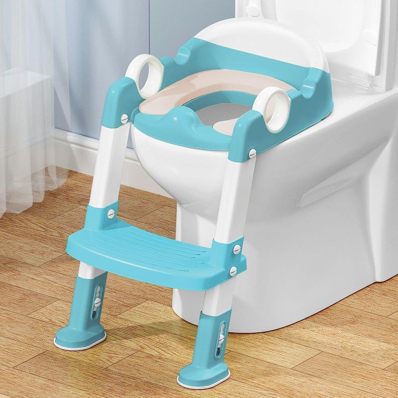 Photo 1 of Potty Training Toilet Seat with Step Stool Ladder for Boys and Girls,Toddler Kid Children Toilet Training Seat Chair with Handles,Height Adjustable,Non-Slip Wide Step(Blue