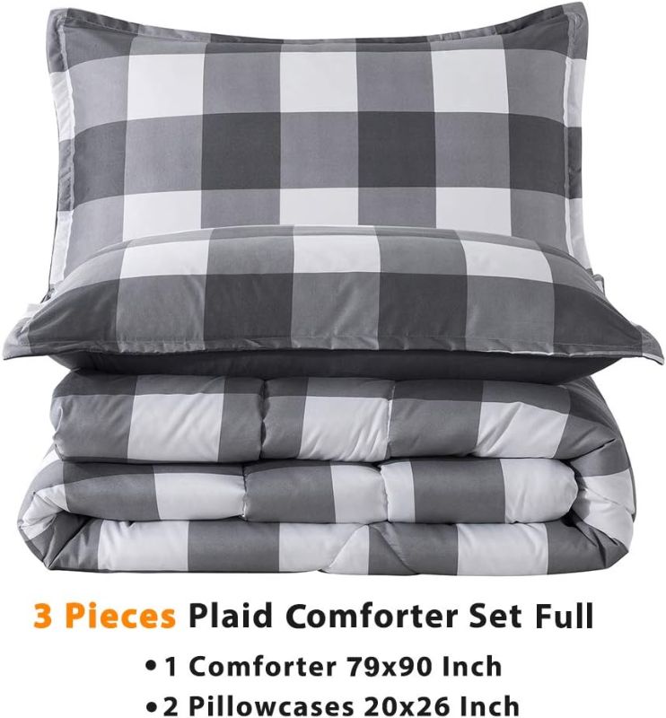 Photo 1 of Andency Light Gray Plaid Comforter Full(79x90Inch), 3 Pieces(1 Plaid Comforter and 2 Pillowcases) Buffalo Check Plaid Comforter Set, Geometric Checkered Comforter Bedding Set
