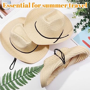 Photo 1 of 6Pcs Kids Cowboy Hat Bulk Western Party Straw Hat Cowboy Cowgirl Hat Set Straw Sun Hat with Lanyard for Children Boy Girl Cowboy Party Costume Accessories(Kid Size)
