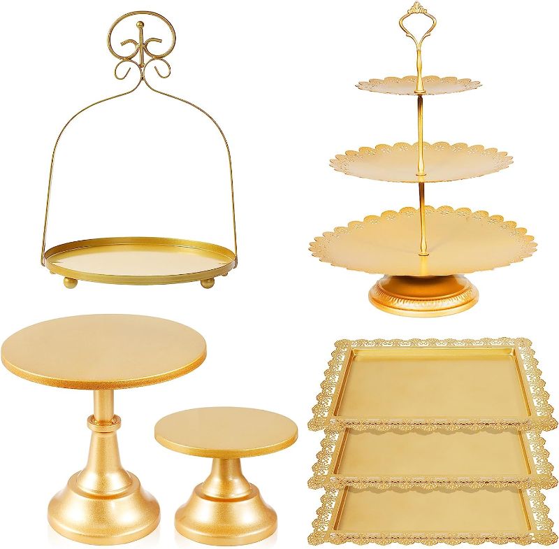 Photo 1 of 7Pcs Gold Cake Stand Set - Metal Dessert Table Display Stands - Dessert Trays - Tiered Cupcake Holder Display Plates for Tea Party Wedding Birthday Baby Shower Home Decoration (Gold)
