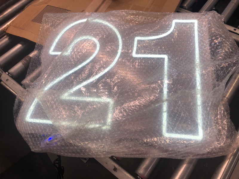 Photo 3 of 21 Number Neon Sign, Large LED Neon Sign for Wedding Birthday Party Home Room Shop Logo Bar Birthday Gifts Name Neon Lights Wall Decoration(21.3"x15.7") B-White
**tested in warehouse**