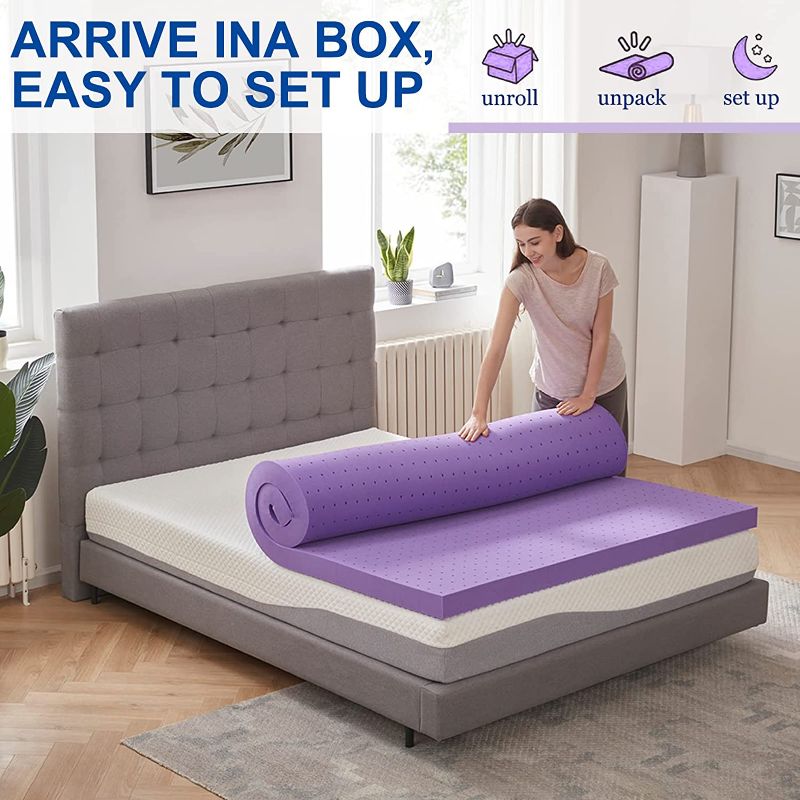 Photo 1 of 3 Inch Gel Memory Foam Mattress Topper Ventilated Soft Mattress Pad, Bed Topper, CertiPUR-US Certified, Purple