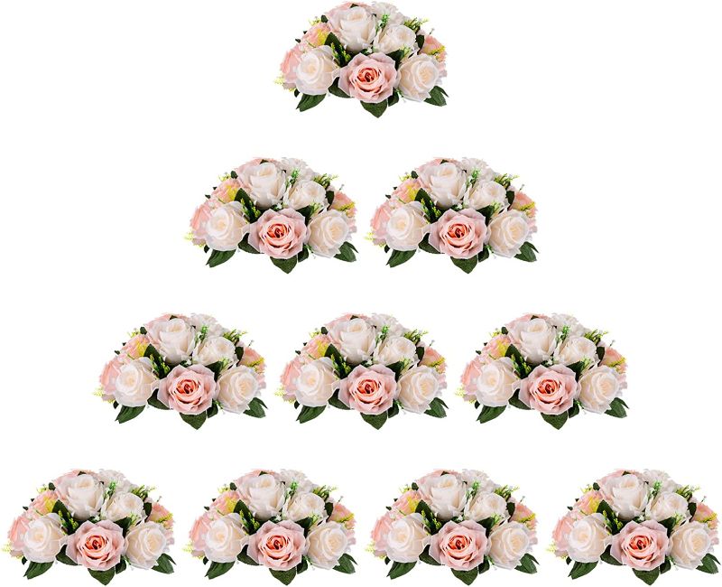 Photo 1 of BLOSMON Flower Balls Wedding Rose Centerpieces 10 Pcs Blush & Cream White Fake Flowers Kissing Balls Decor Artificial Floral Arrangements Flower Bouquet of Roses Home Party Room Table DIY Decorations