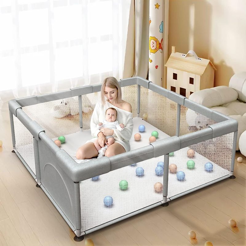 Photo 1 of Baby Playpen Play Pens for Babies and Toddlers Baby Fence Baby Play Yards for Indoor & Outdoor with Breathable Mesh Anti-Fall Playpen