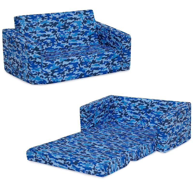 Photo 1 of Delta Children Cozee Flip-Out Sofa - 2-in-1 Convertible Sofa to Lounger for Kids, Blue Camo
