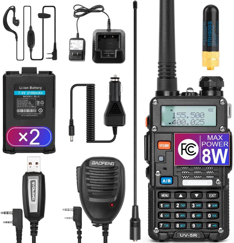 Photo 1 of Ham Radio (UV-5R) UHF VHF Dual Band 2-Way Radio with Rechargeable Li-ion Battery Handheld Walkie Talkies Complete Set with Earpiece and Programming Cable
