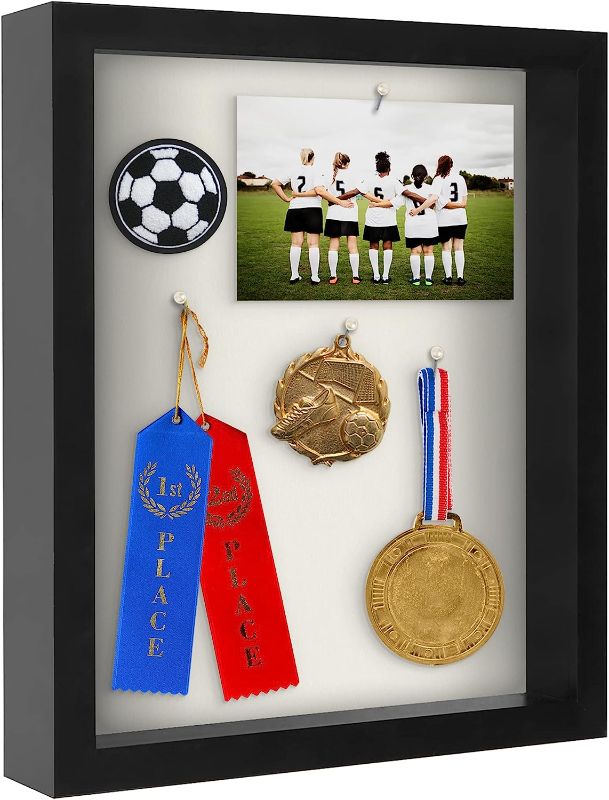 Photo 1 of Americanflat 11x14 Shadow Box Frame in Black with Soft Linen Back - Composite Wood with Polished Glass for Wall and Tabletop