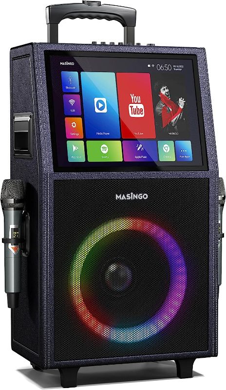 Photo 1 of MASINGO 2023 Karaoke Machine with Lyrics Display Screen [Upgraded CPU] + 2 Wireless Microphones, Bluetooth Portable PA Speaker System with Built-in 15" Tablet & WiFi - Allegro X8 2.0
