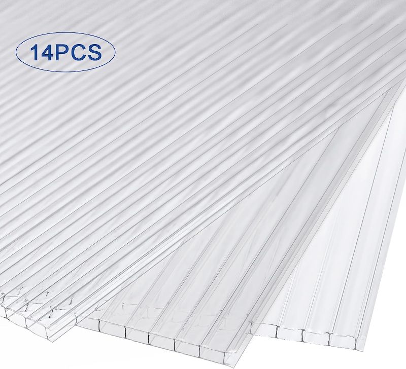 Photo 1 of 14 Pieces Polycarbonate Greenhouse Panels, Twin-Wall Polycarbonate Panels, Polycarbonate Sheet for All Weather Outdoor Garden and Greenhouse Covering (4'H x 2'W x 0.16''T)
