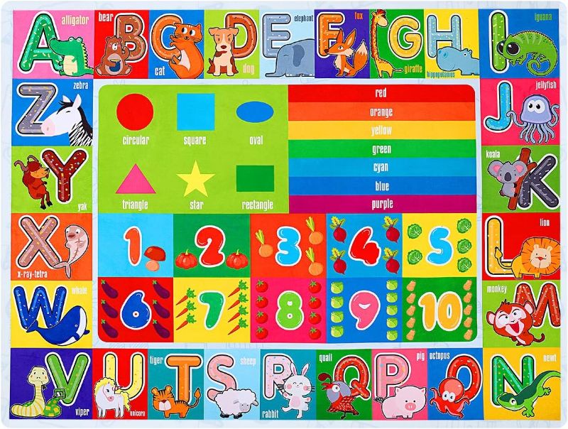 Photo 1 of Playtime Collection ABC, Numbers and Shapes Educational Area Rug Soft Toddlers Kids Play Rug Mat Learning Mat for Classroom Bedrooms 78x59 Inch 78.7 x 59 Inch