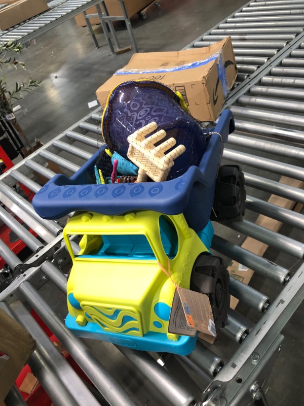 Photo 1 of B. Toys – Large Dump Truck & Sand Bucket Set (10-Pc) – Colossal 20" Truck, Toy Cars, Vehicles, & Beach Accessories for Kids Ages 18 Months+