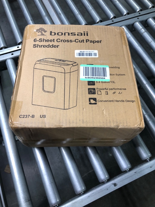 Photo 1 of Bonsaii Paper Shredder for Home Use,6-Sheet Crosscut Paper and Credit Card Shredder for Home Office,Home Shredder with Handle for Document,Mail,Staple,Clip-3.4 Gal Wastebasket(C237-B) 6-Sheet Cross Cut