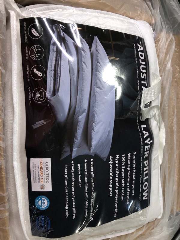 Photo 1 of AIKOFUL Adjustable Goose Feather Pillow Queen Size 2 Pack, 100% Cotton Zipper Cover Queen (Pack of 2) White