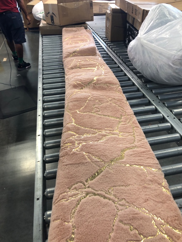 Photo 1 of Aimuan Pink Rug Soft Gold Marble Metallic Glitter Area Rug Nursery for Princess Prince Modern Faux Rabbit Fur Mat Fluffy Plush Velvet Home Carpet Throw Rug Non-Skid Dots Backing (Pink, 5×8ft) Pink 5×8ft