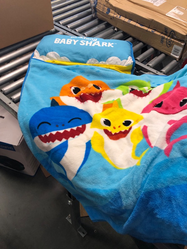 Photo 3 of Baby Shark Toddler Nap Mat - Includes Pillow and Fleece Blanket – Great for Boys and Girls Napping at Daycare, Preschool, Or Kindergarten - Fits Sleeping Toddlers and Young Children