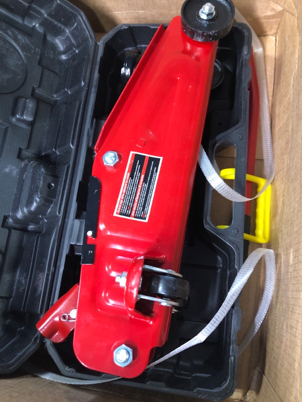 Photo 1 of Big Red T820014s Torin Hydraulic Trolley Service/Floor Jack with Blow Mold Carrying Storage Case, 2 Ton (4,000 lb) Capacity, Red