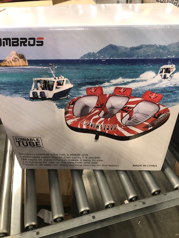 Photo 1 of ZOOMBROS Towable Tubes for Boating 2 Person, Water Tubes for Boats to Pull, Safety Boat Tubes and Towables, Water Sport Towables with Drainage, Quick Connector, Large Capacity 3-person