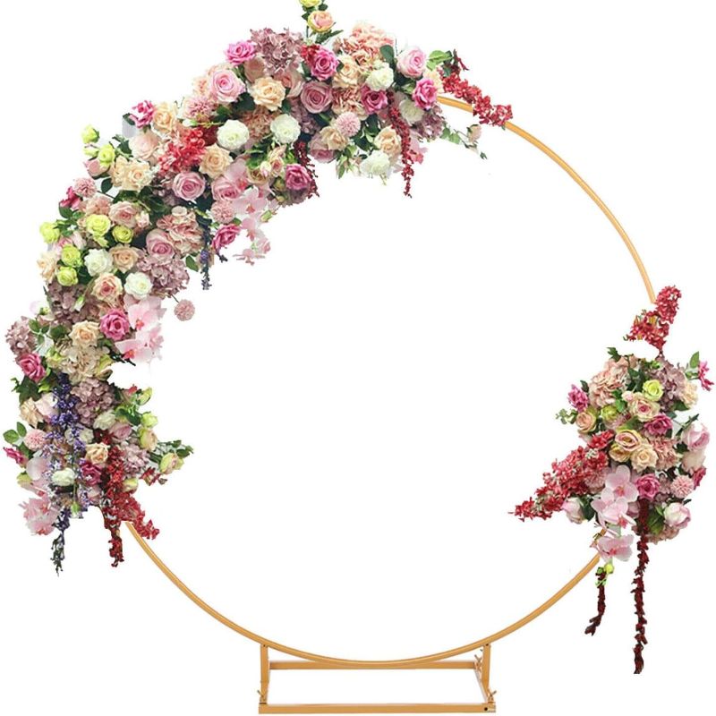 Photo 1 of 7.9FT Golden Round Backdrop Stand Aluminum Circle Balloon Arch Kit for Party Decoration Circle Wedding Arch Flower Ring Stand Frame for Wedding Ceremony Anniversary Birthday Party(Gold)