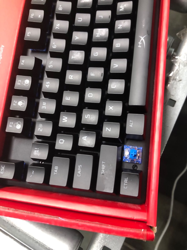 Photo 4 of HyperX Alloy Origins - Mechanical Gaming Keyboard, Software-Controlled Light & Macro Customization, Compact Form Factor, RGB LED Backlit - Clicky HyperX Blue Switch, Black Full Size HyperX Blue Keyboard