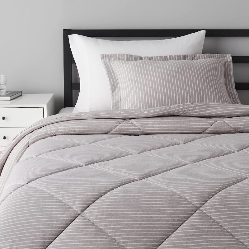 Photo 1 of Amazon Basics Cotton Blend Jersey Knit Comforter Set, Twin/Twin XL, Gray Stripe