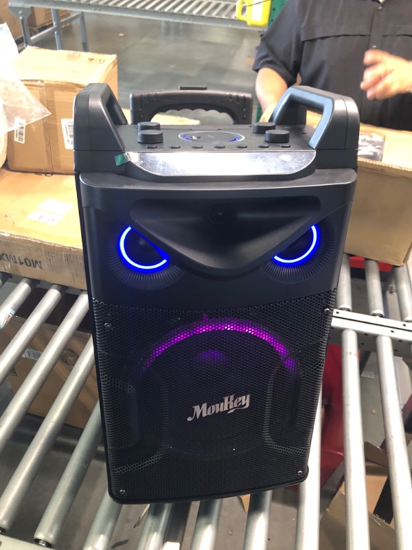 Photo 1 of Moukey Karaoke Machine with 2 UHF Wireless Microphones, Portable Bluetooth PA System Speaker, Lyrics Display Tablet Holder, Party Lights & Echo/Treble/Bass Adjustment Support TWS/REC/AUX/MP3/USB/TF/FM
