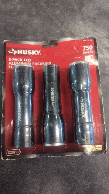 Photo 2 of 750 Lumens Focusing Aluminum LED Flashlights 3 Modes Impact and Water Resistant with Batteries (3-Pack)
