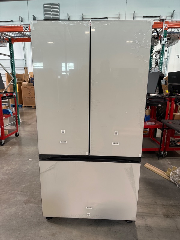 Photo 1 of Bespoke 3-Door French Door Refrigerator (30 cu. ft.) with Beverage Center™ in White Glass RF30BB660012AA