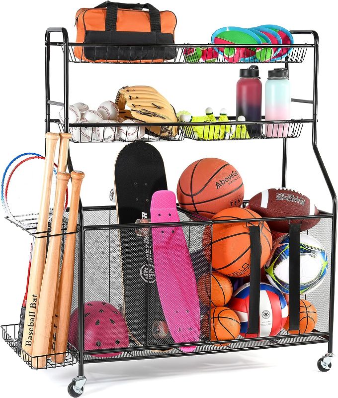 Photo 1 of 
Home-it Ball Rack for Garage - Indoor & Outdoor Garage Ball Organizer Holder with Baskets, Rolling Wheels & Breaks - Large Capacity Garage Sports...