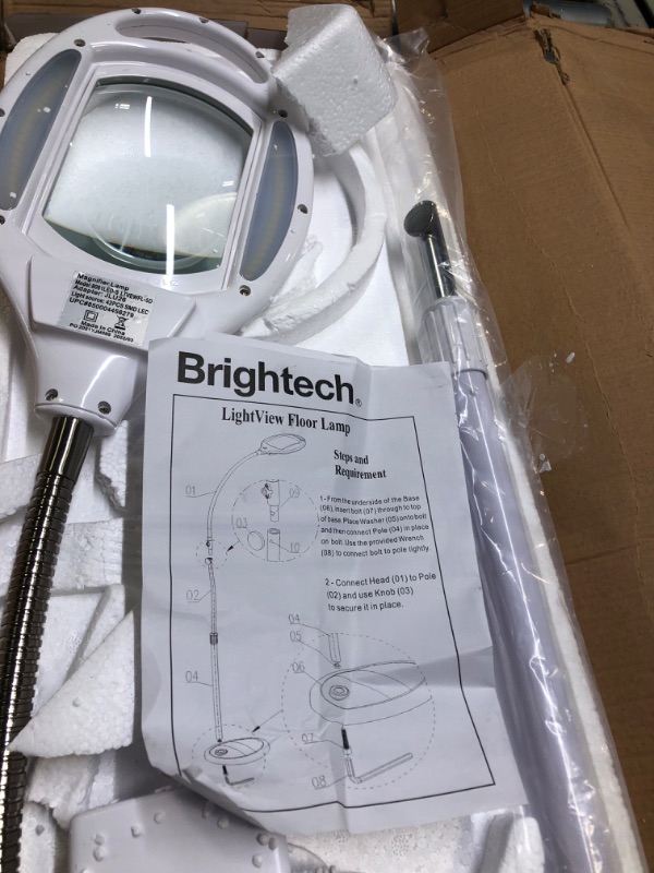 Photo 4 of Brightech LightView Pro Magnifying Floor Lamp - Hands Free Magnifier with Bright LED Light for Reading - Work Light with Flexible Gooseneck - Standing Mag Lamp 5 Diopter (2.25x)