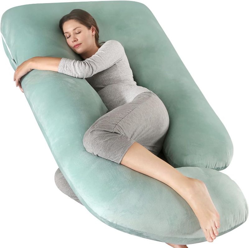 Photo 1 of  Pregnancy Pillows,U Shaped Full Body Maternity Pillow with Removable Cover,Support for Pregnant Women,57 Inch Pregnancy Pillows for Sleeping (Green,Velvet)
