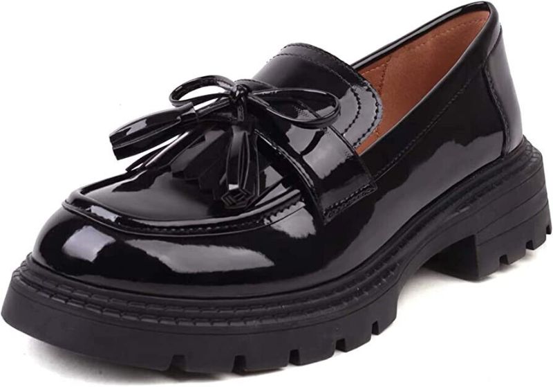 Photo 1 of  Masika British Style Women's Fashion Loafers,Patent Leather Tassel Black Thick
size 7 