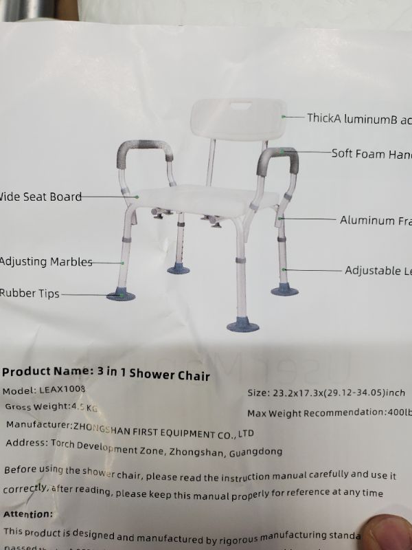 Photo 3 of 
3 in 1 Shower Chair with Arms and Back