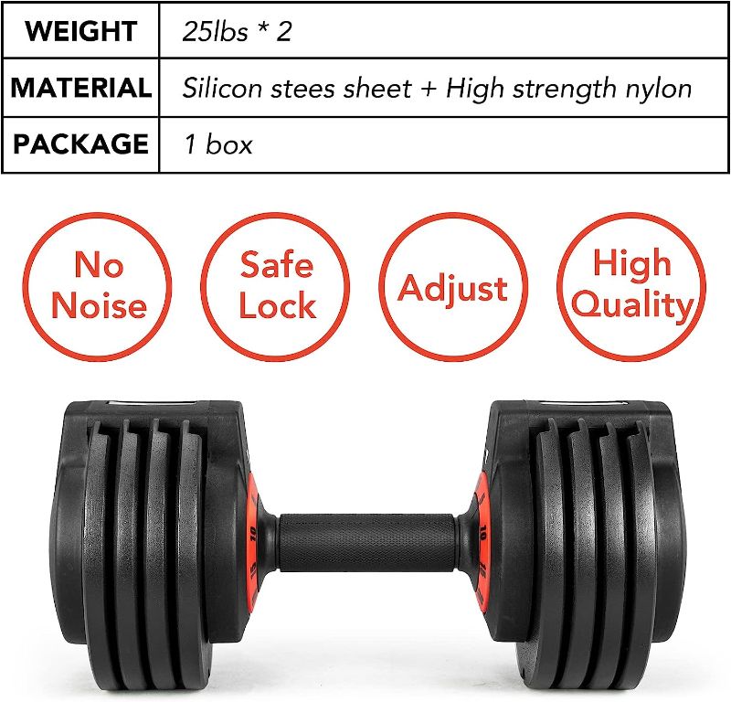 Photo 1 of 25/55 lbs Pair Adjustable Dumbbell, Fast Adjust Dumbbell Weight for Exercises Pair Dumbbells for Men and Women in Home Gym Workout Equipment, Dumbbell