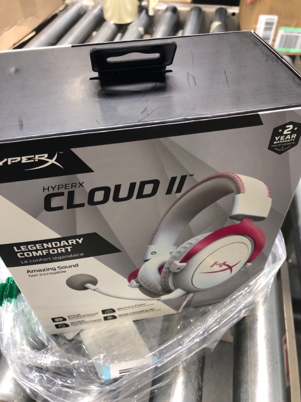 Photo 2 of HyperX Cloud II - Gaming Headset, 7.1 Virtual Surround Sound, Memory Foam Ear Pads, Durable Aluminum Frame, Detachable Microphone, Works with PC, PS5, PS4 – White/Pink Pink Wired Cloud II Headset