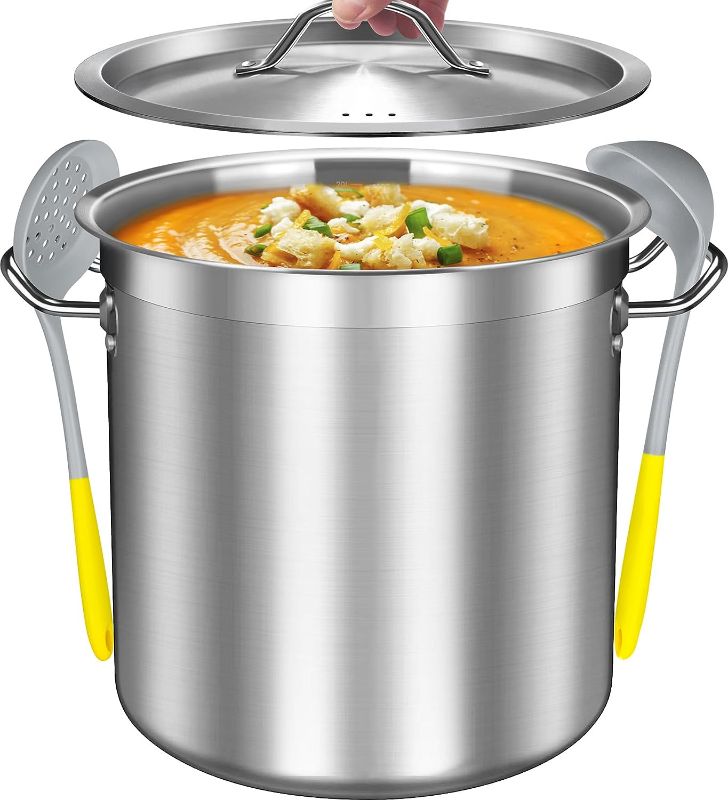 Photo 1 of Falaja Large Stock Pot Set- 20 Quart - Include Silicone Ladle, Slotted Spoon and Spatula - Stainless Steel Cooking Pot, Soup Pot with Lid, Big Pots for Cooking, Induction Pot Stew Pot Pozole Pot 20QT