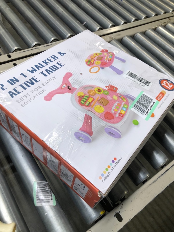 Photo 1 of Eners Sit to Stand Baby Learning Walker with Wheels, Baby Activity Walker, 2 in 1 Baby Push Walkers and Activity Center, Musical Walking Toys, Walker for Baby Boy Girl (pink)