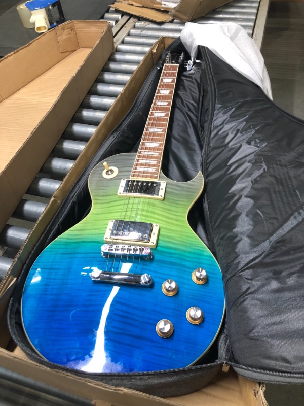 Photo 1 of Leo Jaymz 39” Electric Guitar Les Paul Style - Mahogany Body and Neck - Curved top Exquisite Flame Maple Veneer - Newly upgraded Alnico V Pickups, Powerful and Pure (Beach)