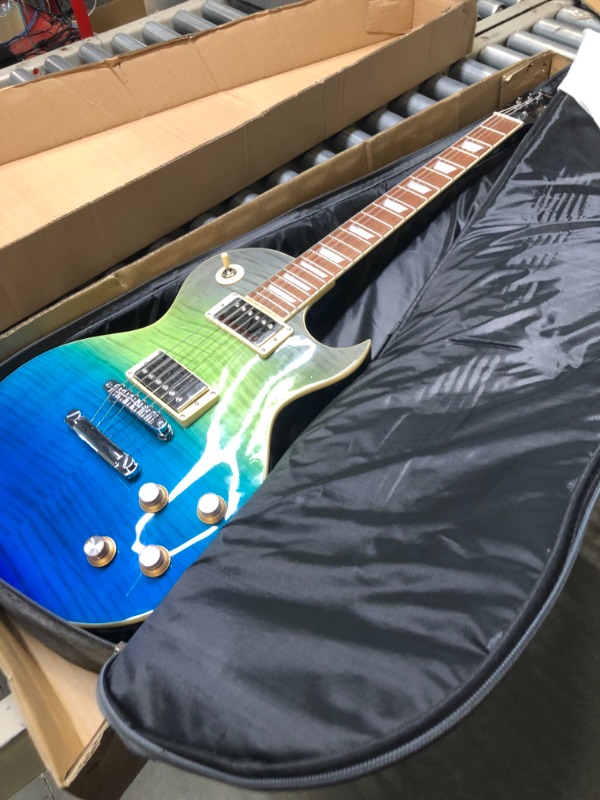 Photo 1 of Leo Jaymz 39” Electric Guitar Les Paul Style - Mahogany Body and Neck - Curved top Exquisite Flame Maple Veneer - Newly upgraded Alnico V Pickups, Powerful and Pure (Beach)