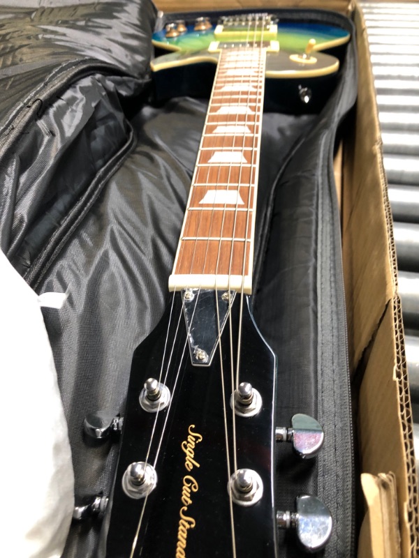 Photo 1 of Leo Jaymz 39” Electric Guitar Les Paul Style - Mahogany Body and Neck - Curved top Exquisite Flame Maple Veneer - Newly upgraded Alnico V Pickups, Powerful and Pure (Beach)