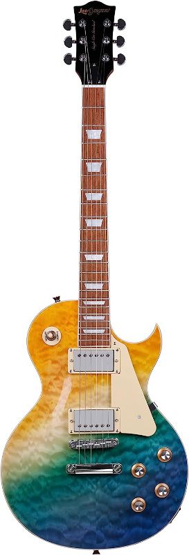 Photo 1 of Leo Jaymz 39” Electric Guitar Les Paul Style - Mahogany Body and Neck - Curved top Exquisite Flame Maple Veneer - Newly upgraded Alnico V Pickups, Powerful and Pure (Beach)