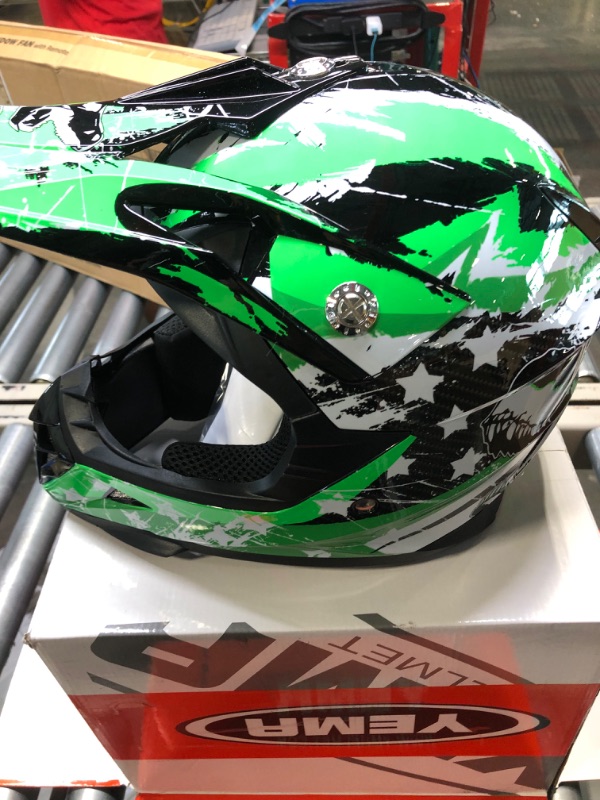 Photo 4 of Motocross Youth Kids Helmet DOT Approved - YEMA Helmet YM-211 Motorbike Moped Motorcycle Off Road Helmet for Boys Girls, Large Glossy Green Large