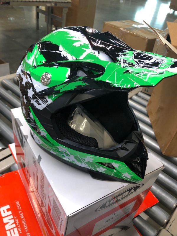 Photo 5 of Motocross Youth Kids Helmet DOT Approved - YEMA Helmet YM-211 Motorbike Moped Motorcycle Off Road Helmet for Boys Girls, Large Glossy Green Large