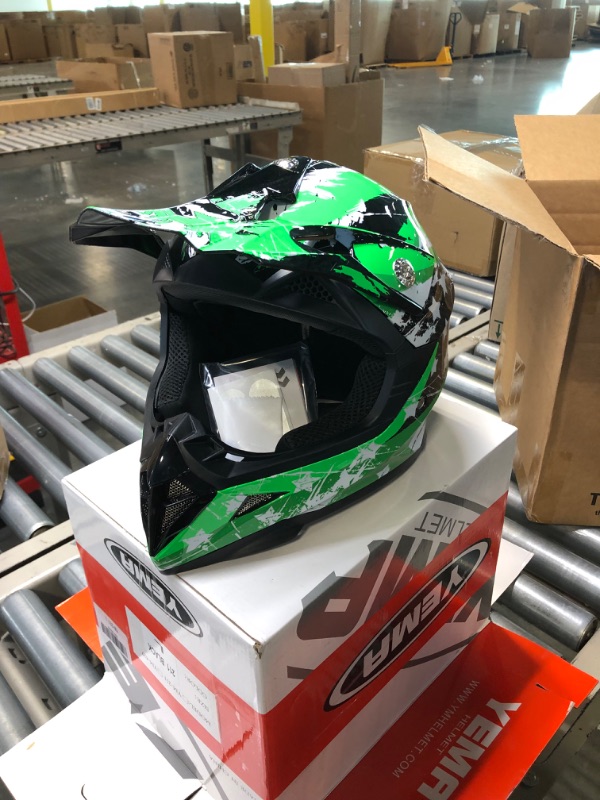 Photo 3 of Motocross Youth Kids Helmet DOT Approved - YEMA Helmet YM-211 Motorbike Moped Motorcycle Off Road Helmet for Boys Girls, Large Glossy Green Large