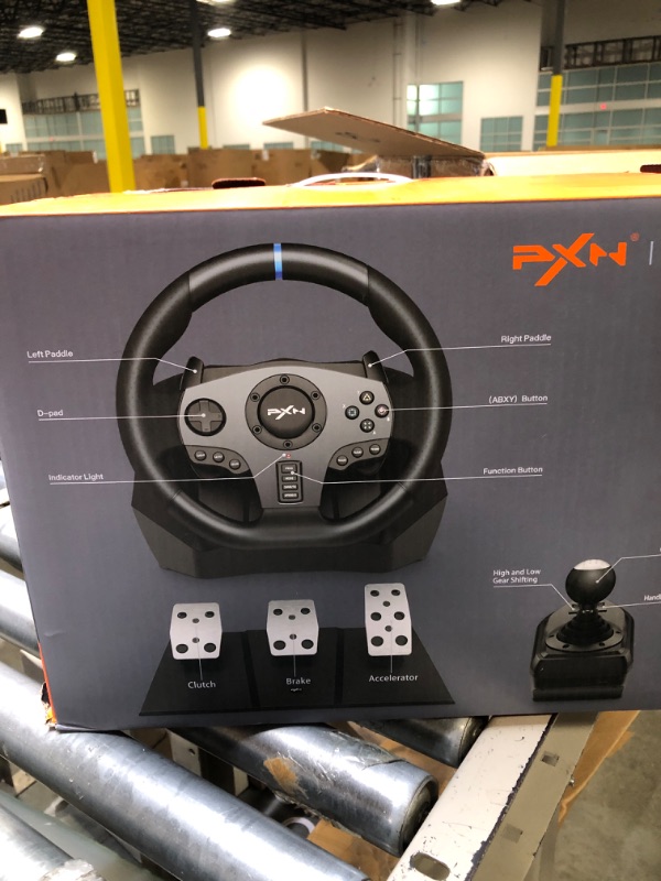 Photo 2 of Game Racing Wheel, PXN V9 270°/900° Adjustable Racing Steering Wheel, with Clutch and Shifter, Support Vibration and Headset Function, Suitable for PC, PS3, PS4, Xbox One, Nintendo Switch.