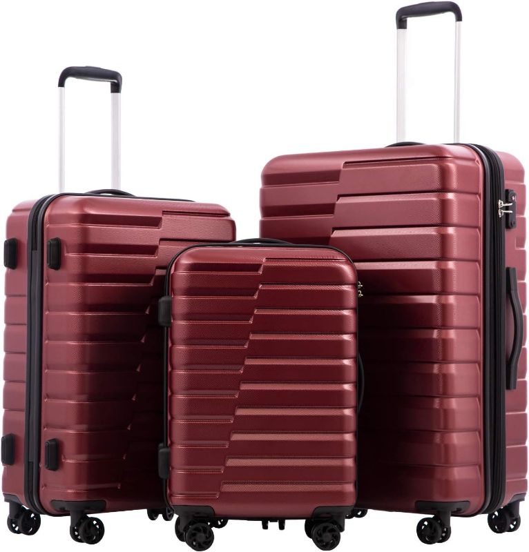 Photo 1 of COOLIFE Expandable Suitcase PC ABS TSA Luggage Lock Spinner Carry on (wine red, 3 piece set)