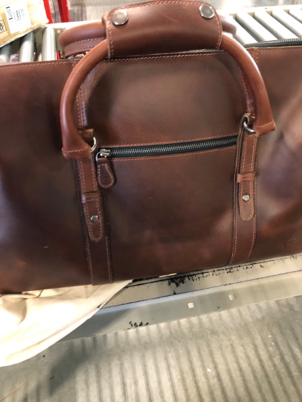 Photo 3 of Leather Travel Duffel Bag | Gym Sports Bag Airplane Luggage Carry-On Bag | Gift for Father's Day By Aaron Leather Goods (Chestnut II) 20 x 11 x 9 Inch