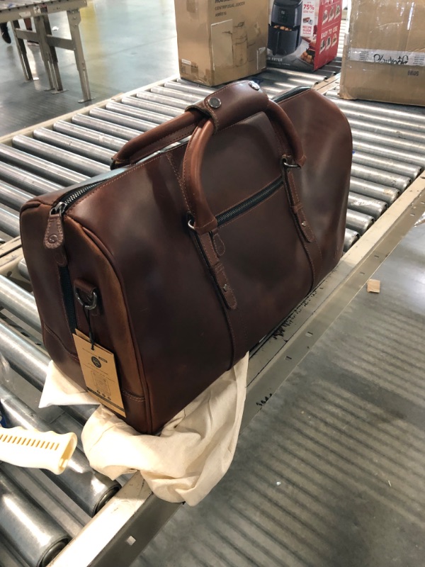 Photo 5 of Leather Travel Duffel Bag | Gym Sports Bag Airplane Luggage Carry-On Bag | Gift for Father's Day By Aaron Leather Goods (Chestnut II) 20 x 11 x 9 Inch